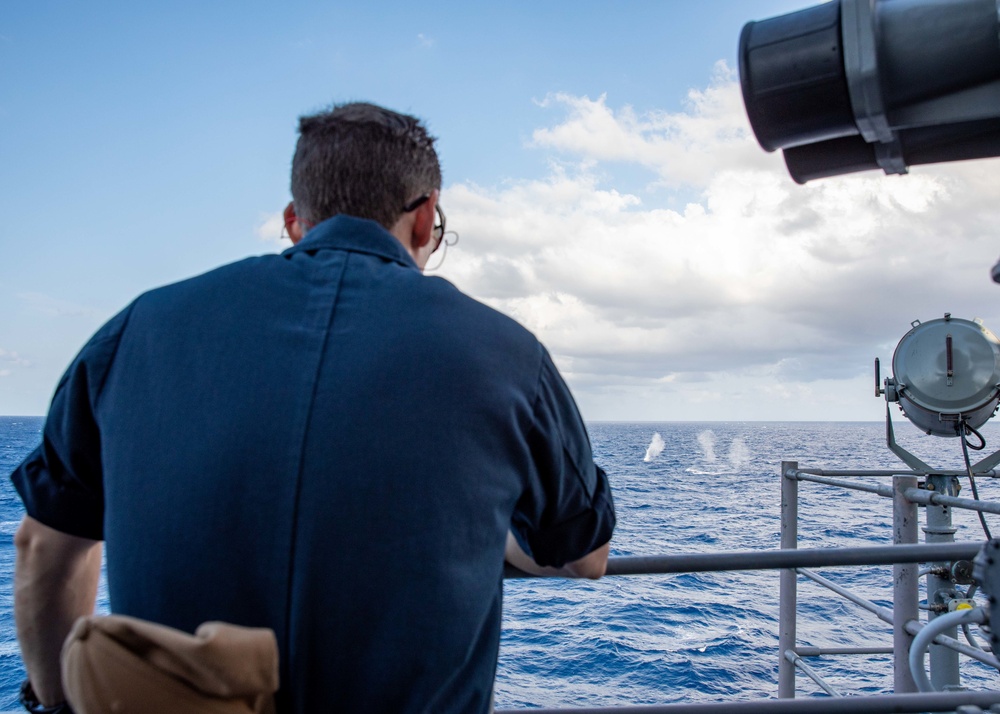 USS Leyte Gulf conducts live-fire exercises.