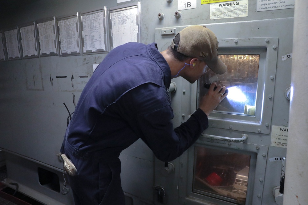 Machinist Mate Assigned to USS Truxtun (DDG 103) Stands Watch at Shaft Control Unit