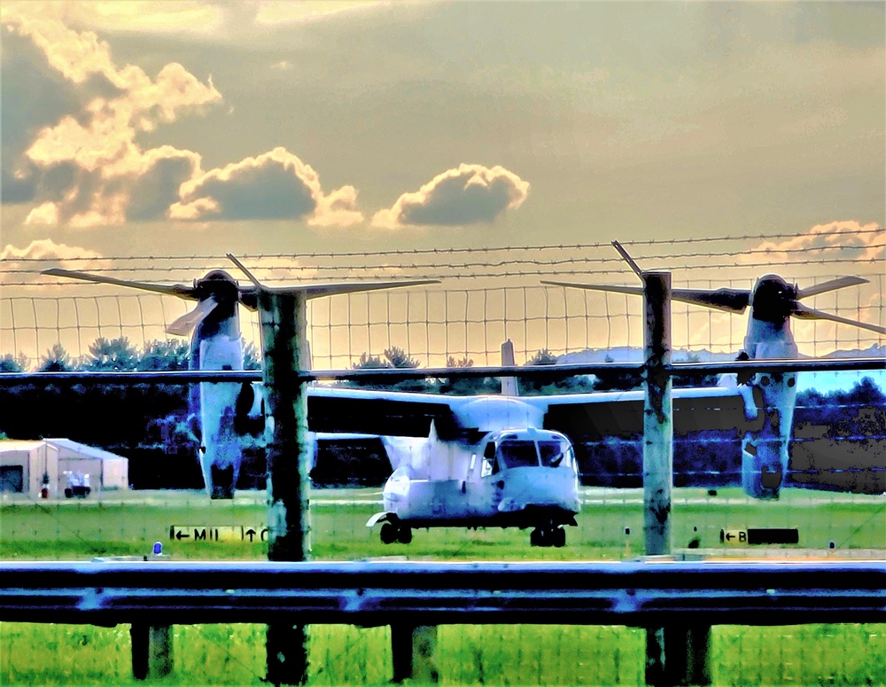 Marine Corps MV-22 Osprey aircraft, crews conduct training at Fort McCoy