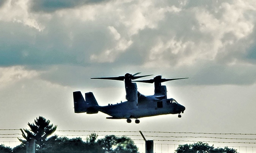 Marine Corps MV-22 Osprey aircraft, crews conduct training at Fort McCoy