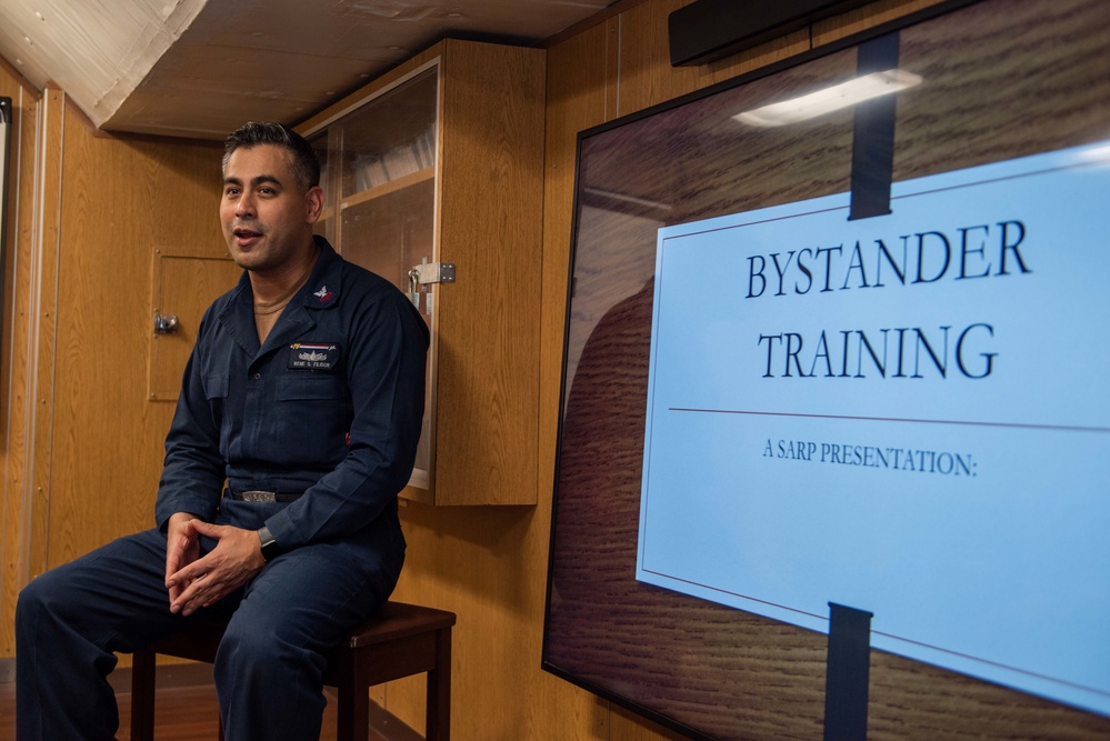 USS Ronald Reagan (CVN 76) Sailors conduct bystander awareness training