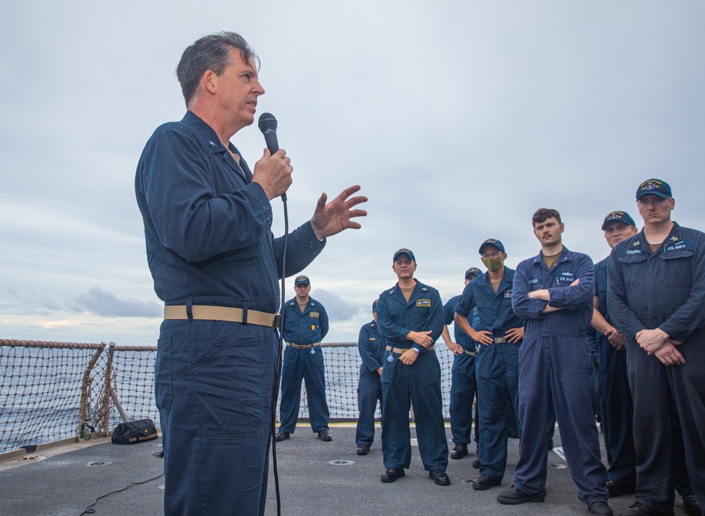 Rear Admiral Donnelly Visits USS Antietam (CG 54)