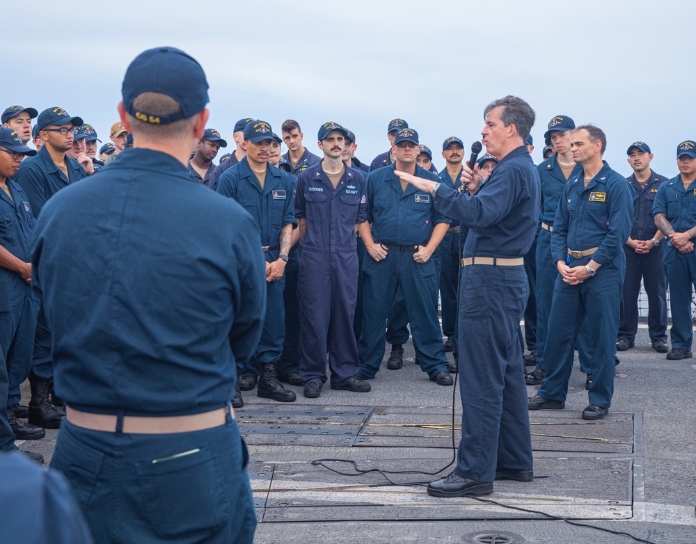 Rear Admiral Donnelly Visits USS Antietam (CG 54)