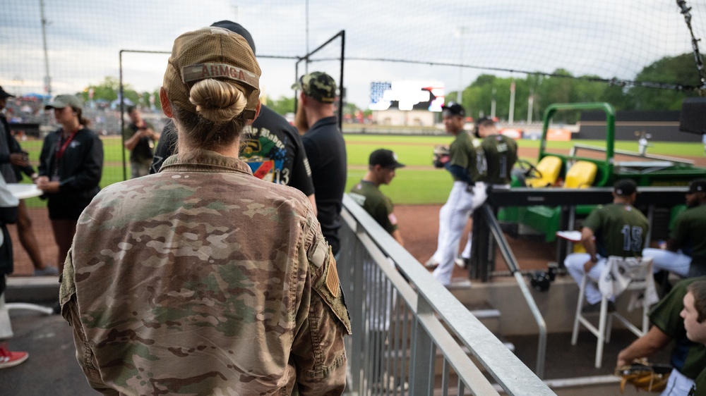 43 AMOG Senior Enlisted Leader Throws Ceremonial First Pitch at Minor League Baseball Game