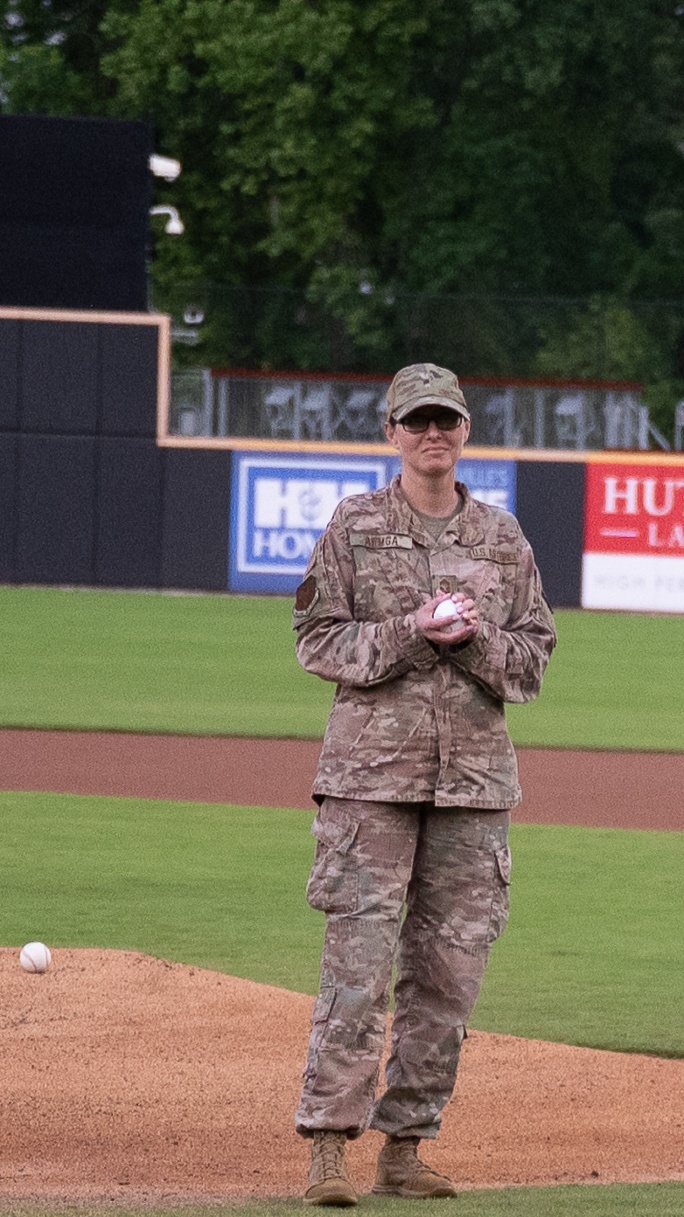 43 AMOG Senior Enlisted Leader Throws Ceremonial First Pitch at Minor League Baseball Game