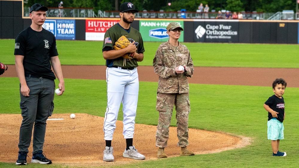 43 AMOG Senior Enlisted Leader Throws Ceremonial First Pitch at Minor League Baseball Game