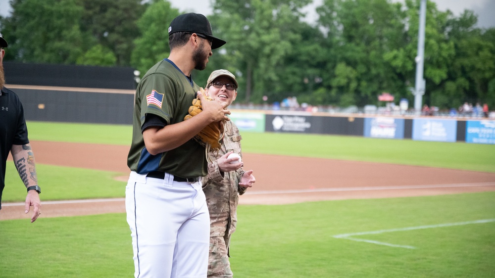 43 AMOG Senior Enlisted Leader Throws Ceremonial First Pitch at Minor League Baseball Game