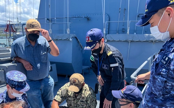 NSWC Corona Technicians install ITU BLOS tracker systems for RIMPAC 2022