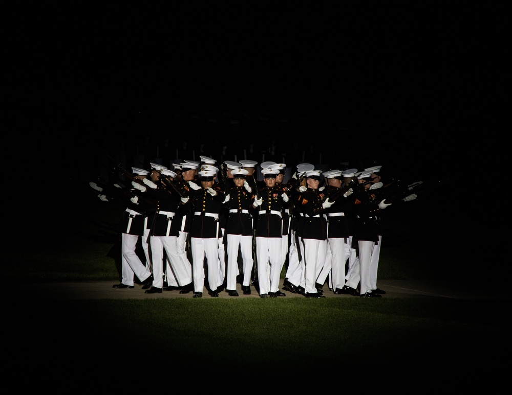 Marine Barracks Washington conduct a marvelous evening parade.