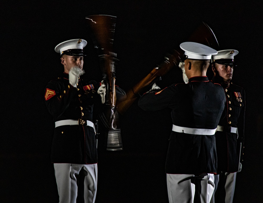 Marine Barracks Washington conduct a marvelous evening parade.