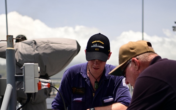 NSWC Corona Technicians install ITU BLOS tracker systems for RIMPAC 2022