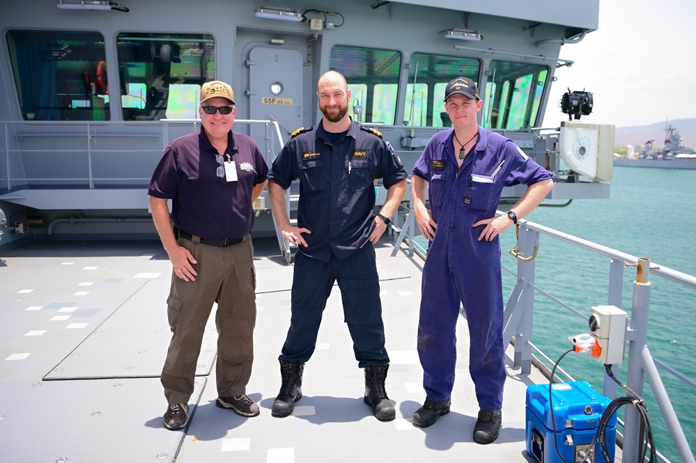 NSWC Corona Technicians install ITU BLOS tracker systems for RIMPAC 2022