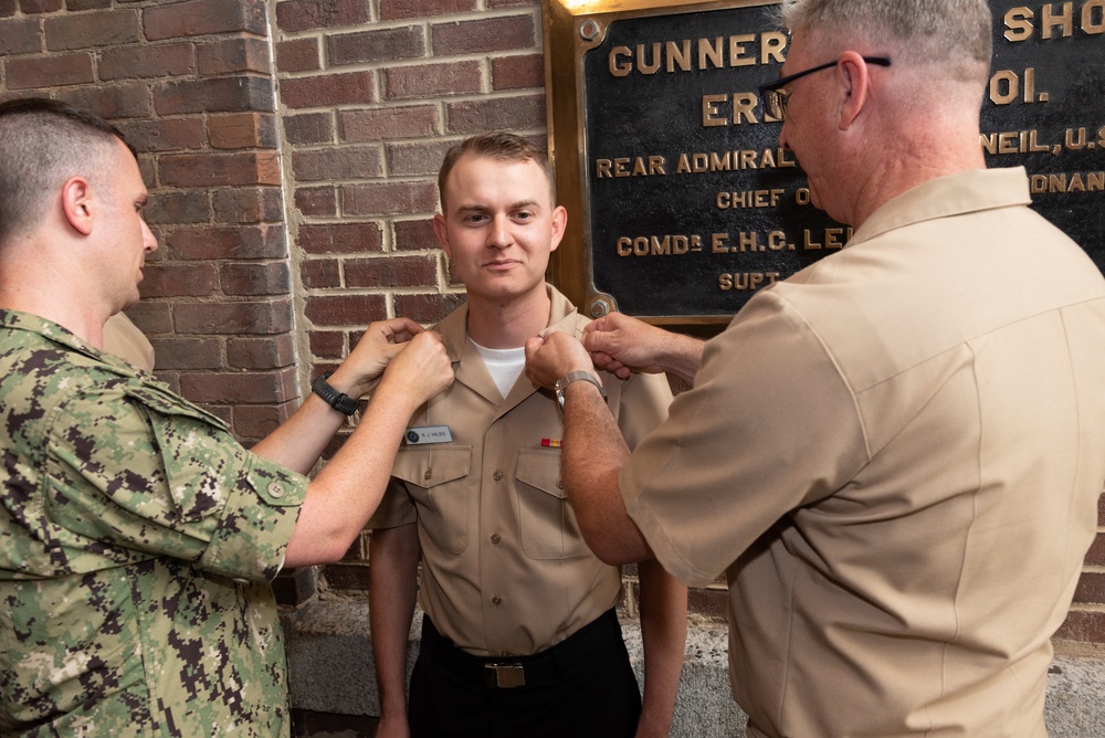 Musician 1st Class Franklin Silva and Musician 1st Class Nicholas Halbig are pinned upon arrival at U.S. Navy Band