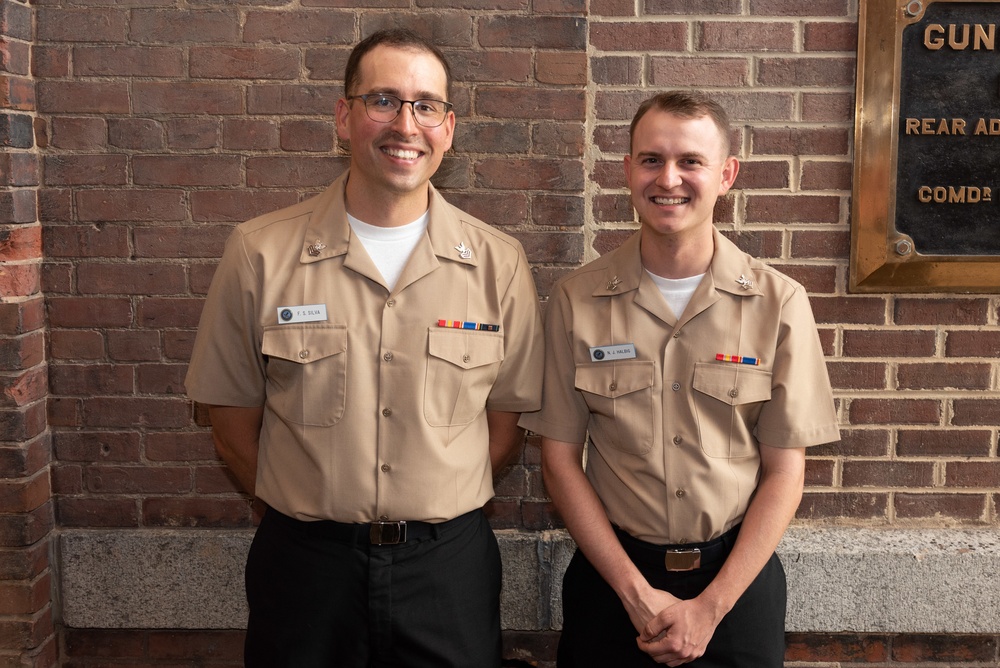 Musician 1st Class Franklin Silva and Musician 1st Class Nicholas Halbig are pinned upon arrival at U.S. Navy Band