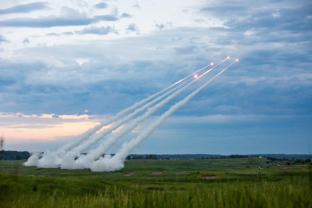 1-147th Field Artillery Regiment conducts Multiple Launch Rocket System live-fire exercise