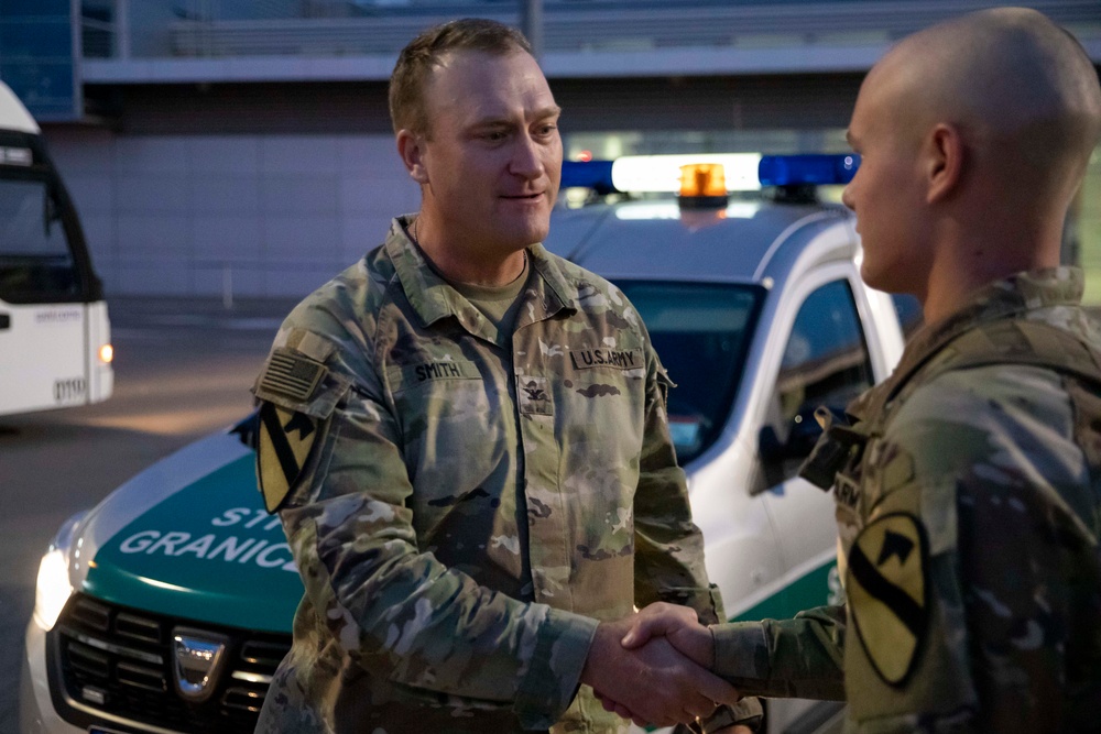 Greywolf Brigade, 1st Cavalry Division arrives Poznan Poland