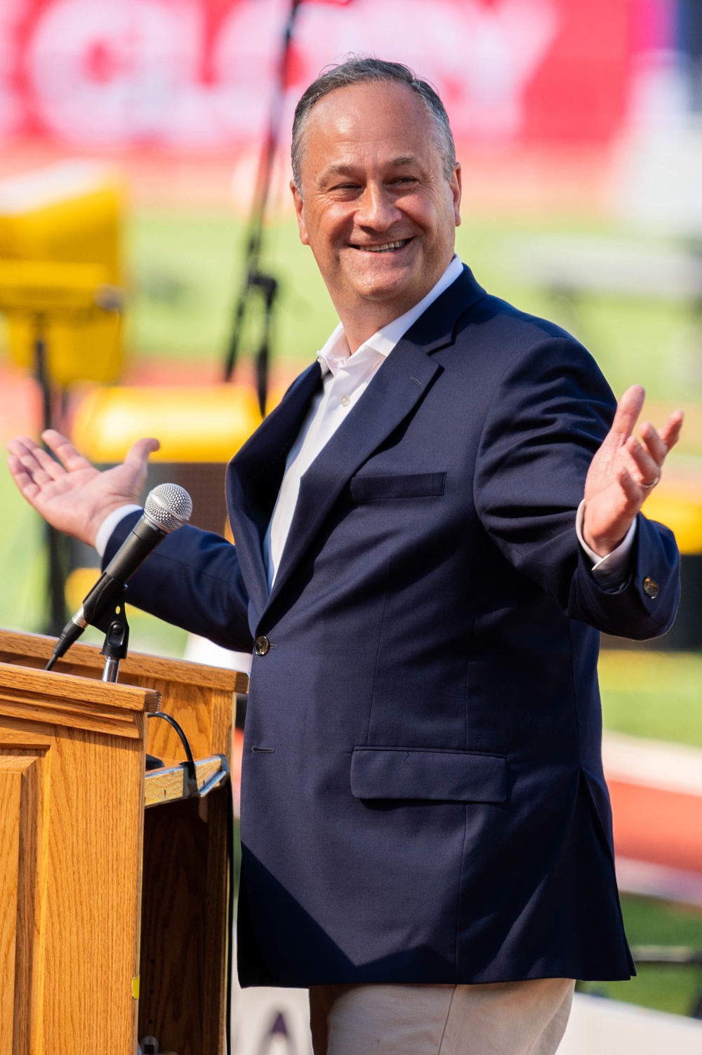 Second Gentleman of US speaks to crowd at World Track and Field Championships