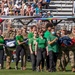 Oregon Army National Guard Soldiers, U of O Marching Band, ROTC cadets carry US Flag during World Track and Field Championships