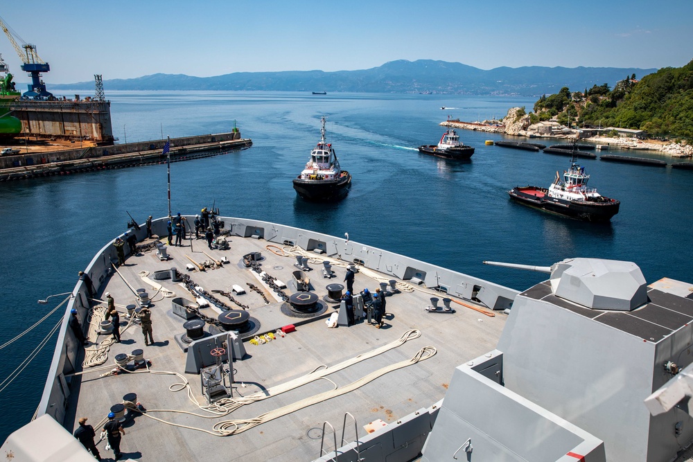 USS Arlington departs Croatia after completing mid-deployment voyage repairs