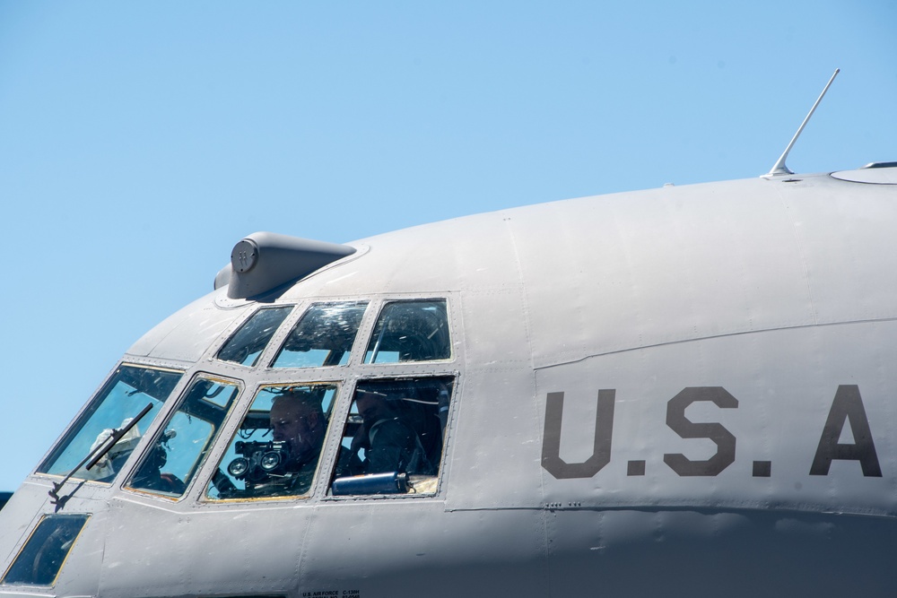 Lt. Col. Charles Steffens, II does the final shut-down after his final flight &quot;fini-flight&quot; in the C-130 Hercules
