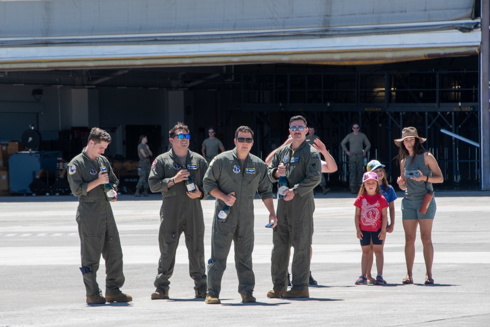 Awaiting the arrival of the &quot;Fini-Flight&quot; of Lt. Col. Charles Steffens, II and Chief Master Sgt. Todd Houchens