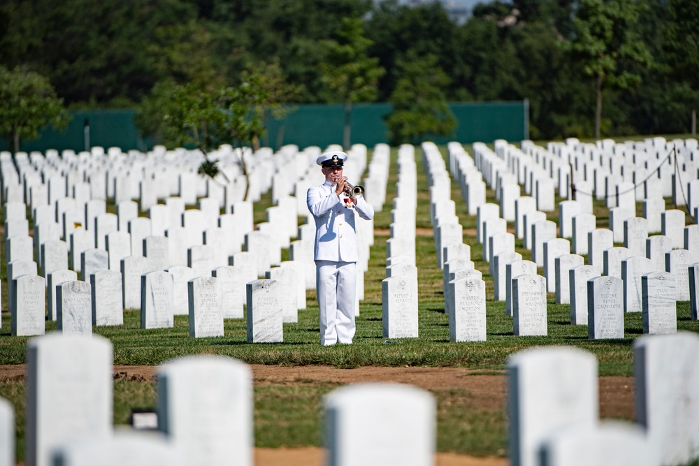 Military Funeral Honors with Funeral Escort Are Conducted for U.S. Navy Chief Pharmacist's Mate James Cheshire in Section 62