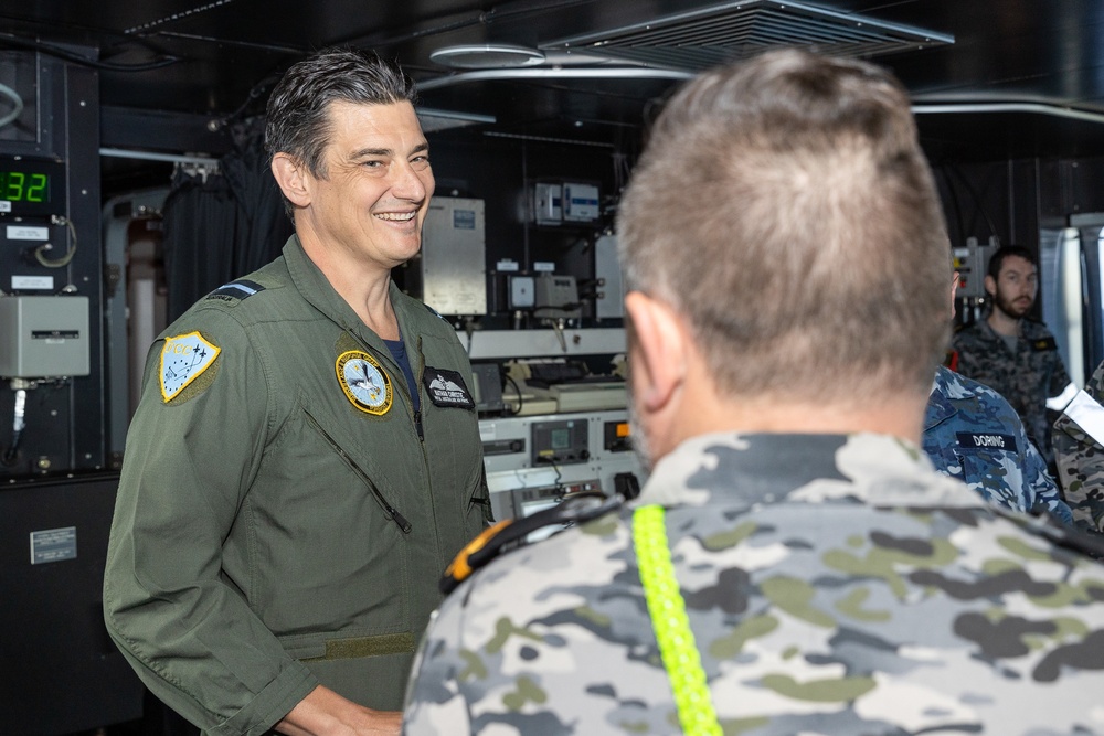 AIRCDRE Nathan Christie visit to HMAS Canberra