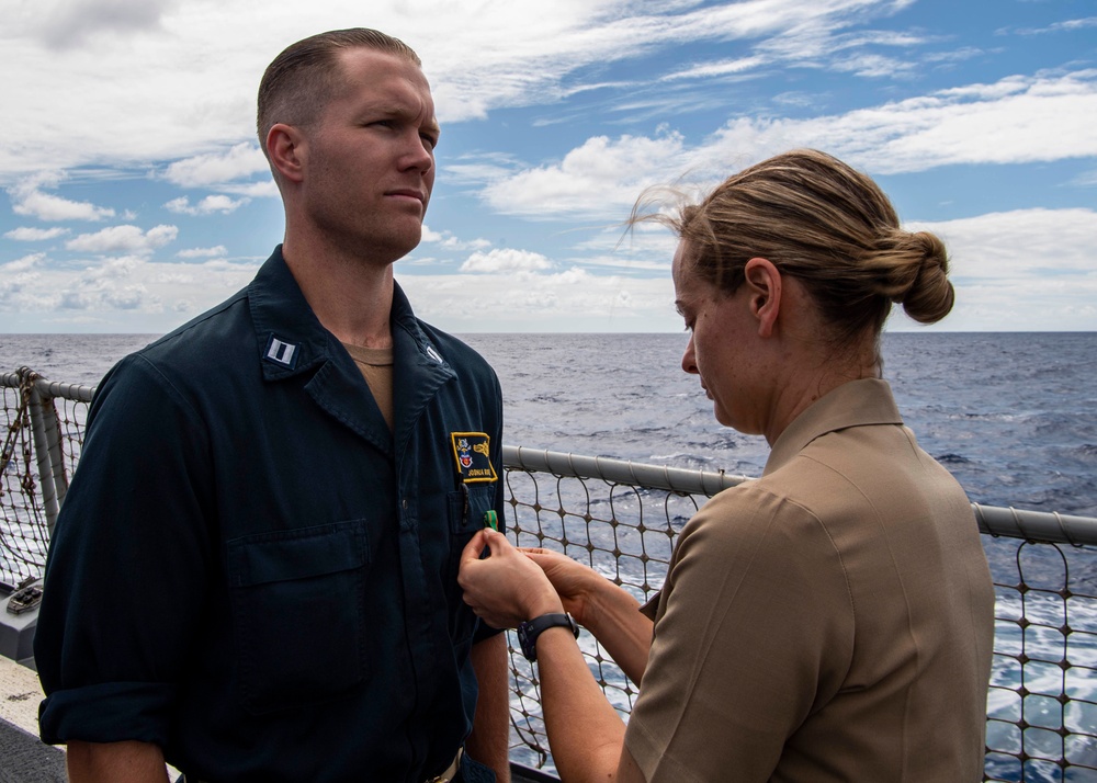 Gridley conducts an award ceremony on the flight deck