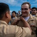 Gridley conducts a promotion ceremony on the flight deck