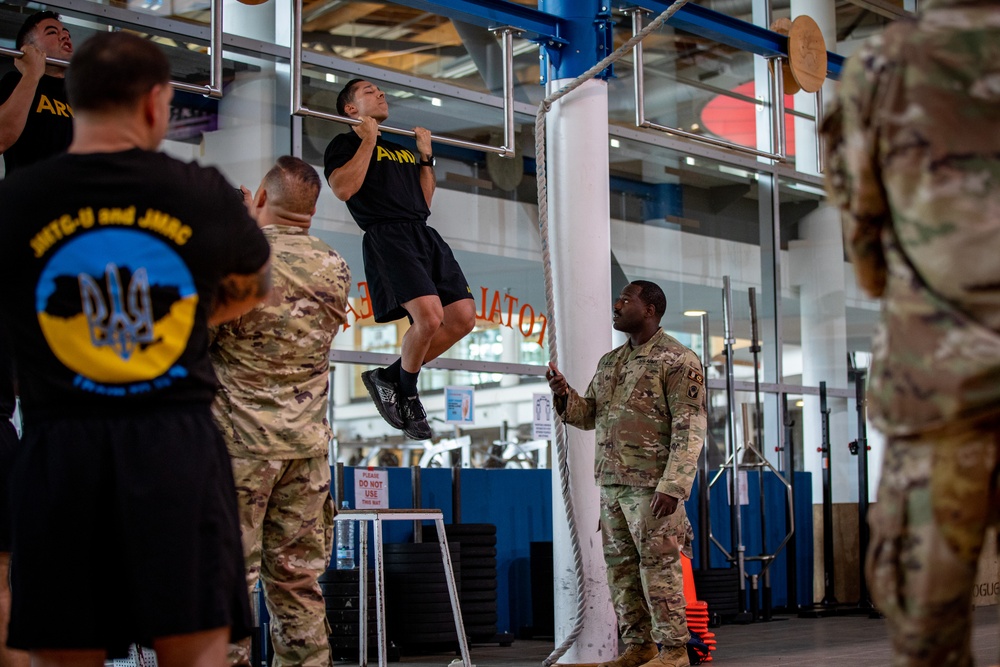 Florida Army National Guard Soldiers test their physical fitness to earn the German Armed Forces Badge for Military Proficiency