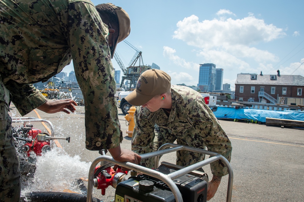 U.S. Navy Sailors prepare to test P-100 pump