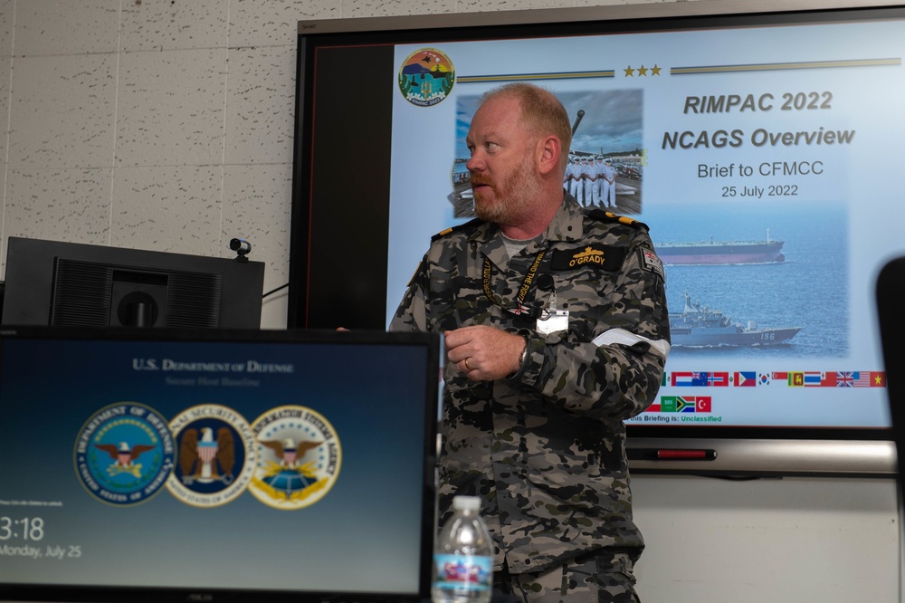 Navy Cooperation and Guidance for Shipping (NCAGS) brief during RIMPAC 2022