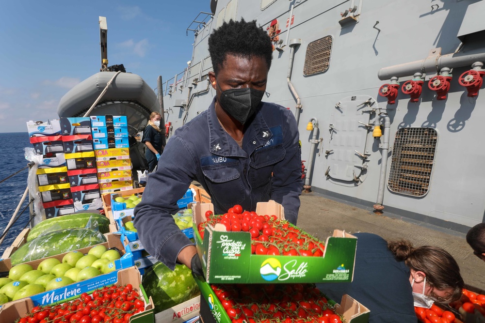 USS Cole Conducts a replenishment at sea with USNS Supply