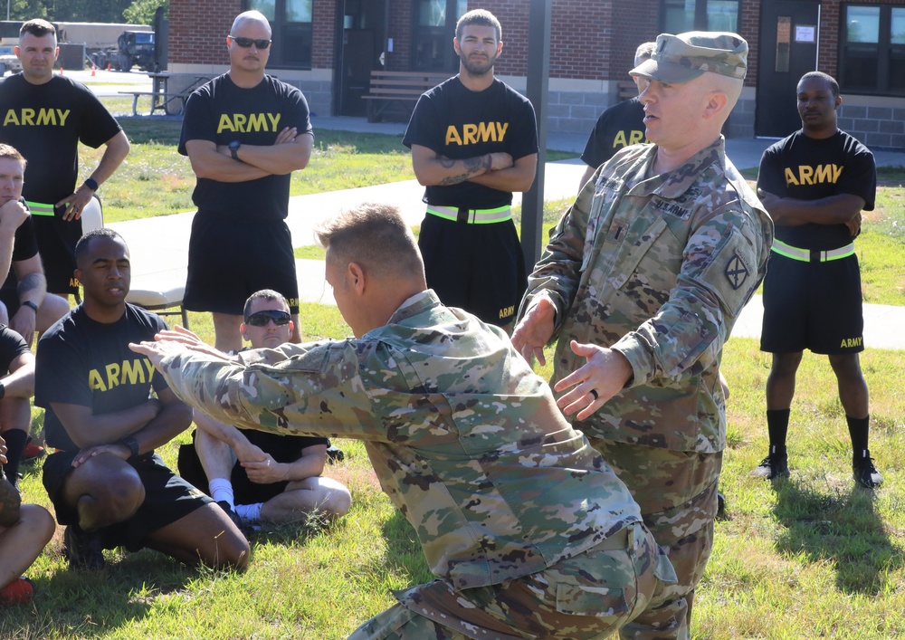 U.S. Army Soldiers conduct flexibility exercizes with H2F