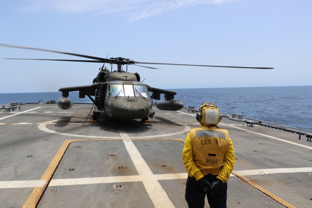 U.S. Army Blackhawk Helicopter Performs DLQs on USS Billings