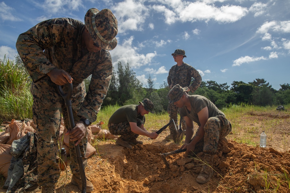 3rd LSB Engineer Support Platoon Marines build defensive positions