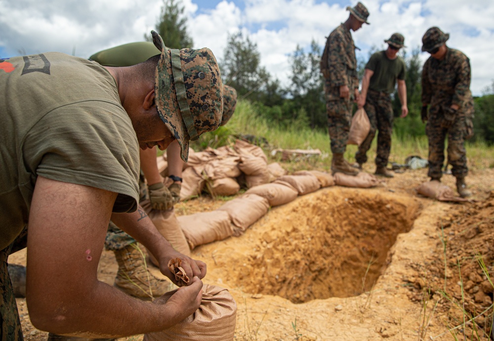 3rd LSB Engineer Support Platoon Marines build defensive positions