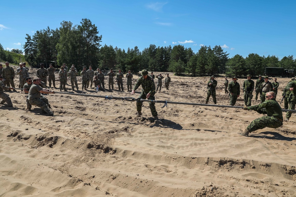 US, Canadian troops play tug of war