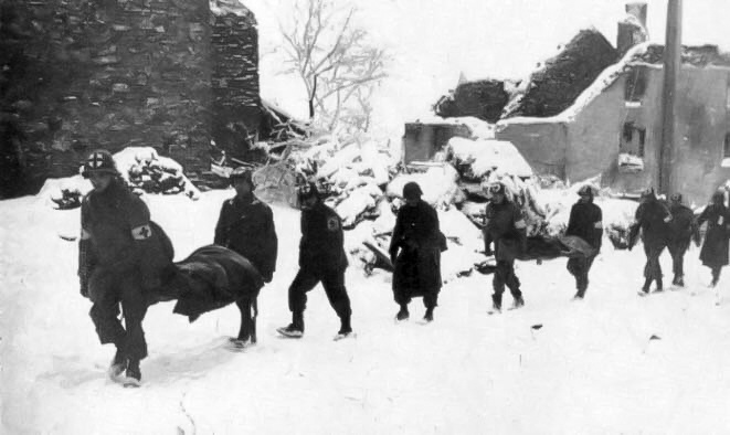 Evacuating wounded during the Battle of the Bulge