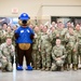 Cubbie Bear gives free tickets to Iowa Soldiers at Camp Dodge