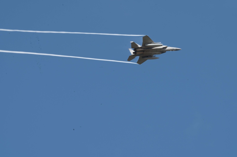 Florida Air Guard F-15s practice strafe runs