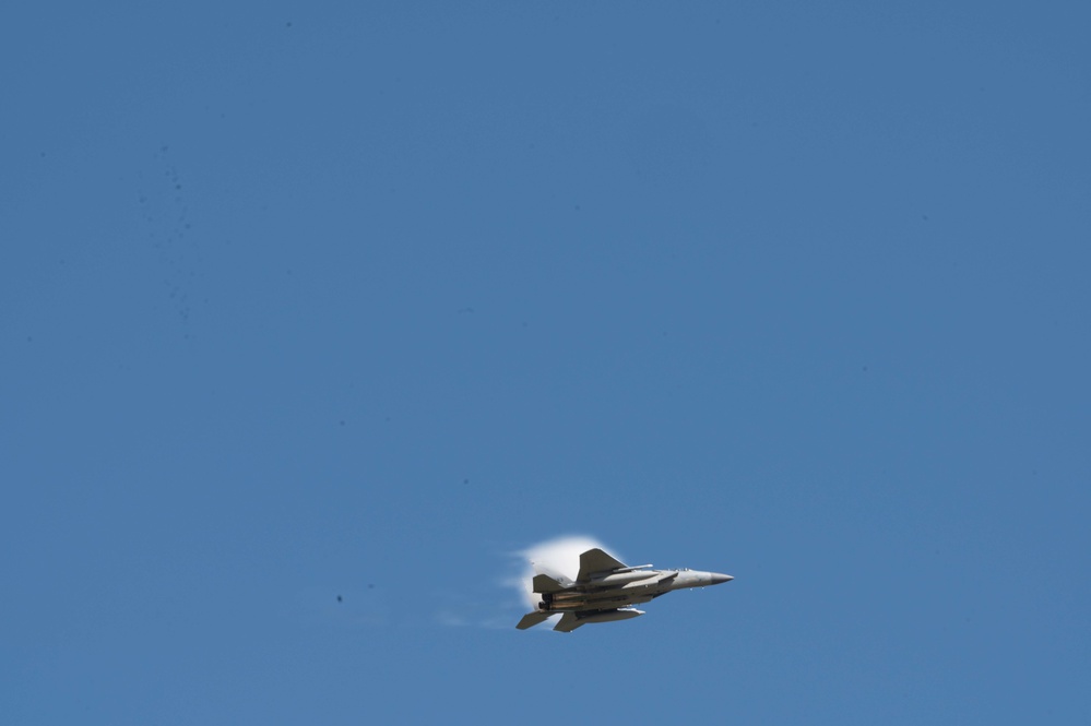 Florida Air Guard F-15s practice strafe runs