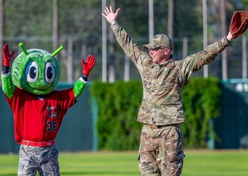 Malmstrom command chief throws Voyagers game first pitch