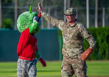 Malmstrom command chief throws Voyagers game first pitch