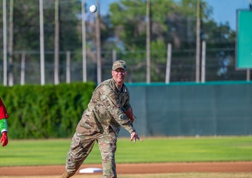 Malmstrom command chief throws Voyagers game first pitch