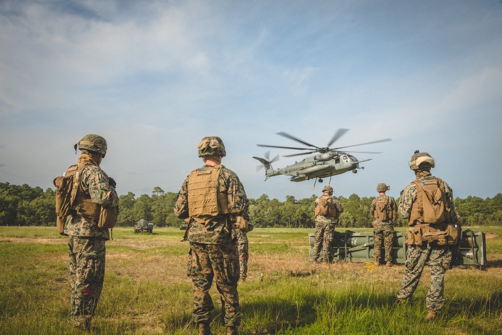 Combat Logistics Battalion 22 conducts helicopter support team training with HIMARS launcher pod container