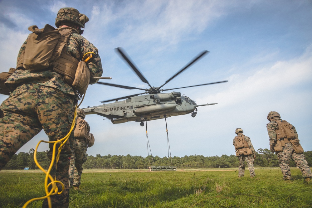 Combat Logistics Battalion 22 conducts helicopter support team training with HIMARS launcher pod container