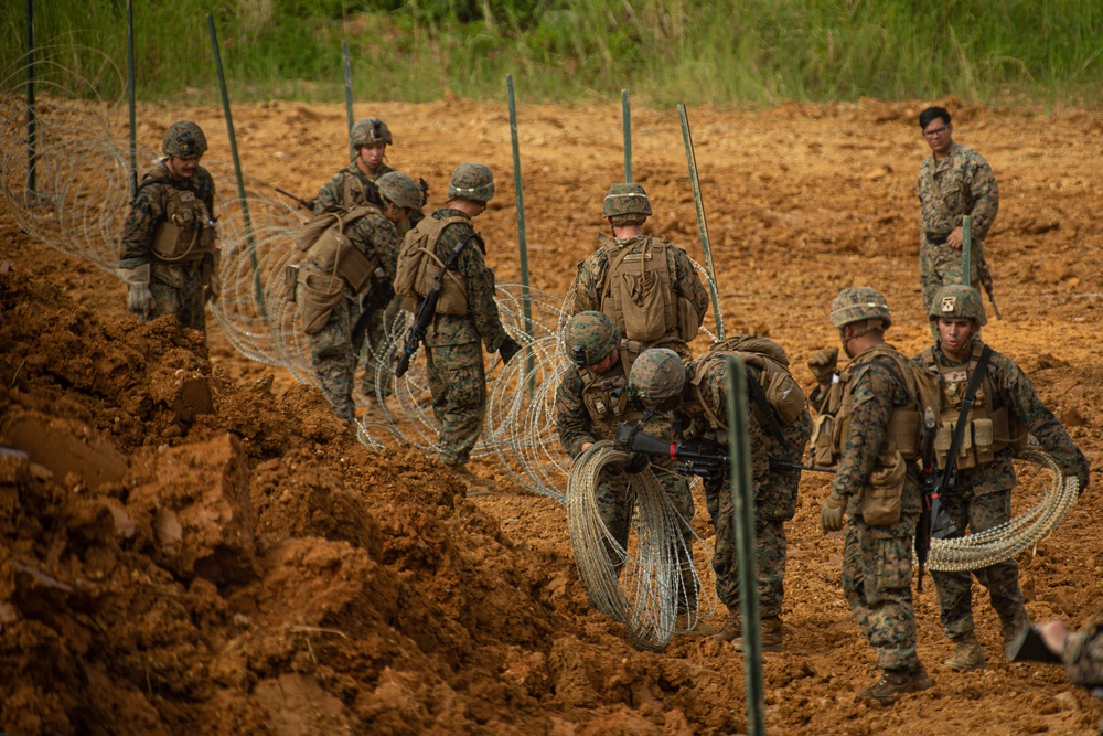 3rd LSB Engineer Support Platoon Marines fortify defensive position