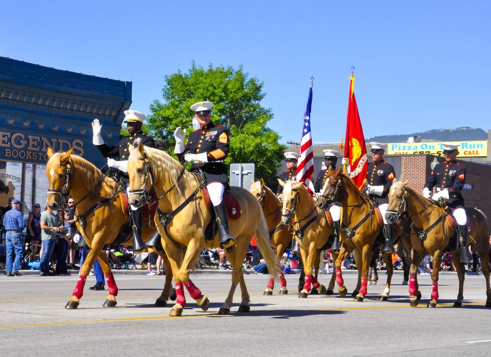 Marine Corps Mounted Color Guard Rides in the Cody Stampede Parade