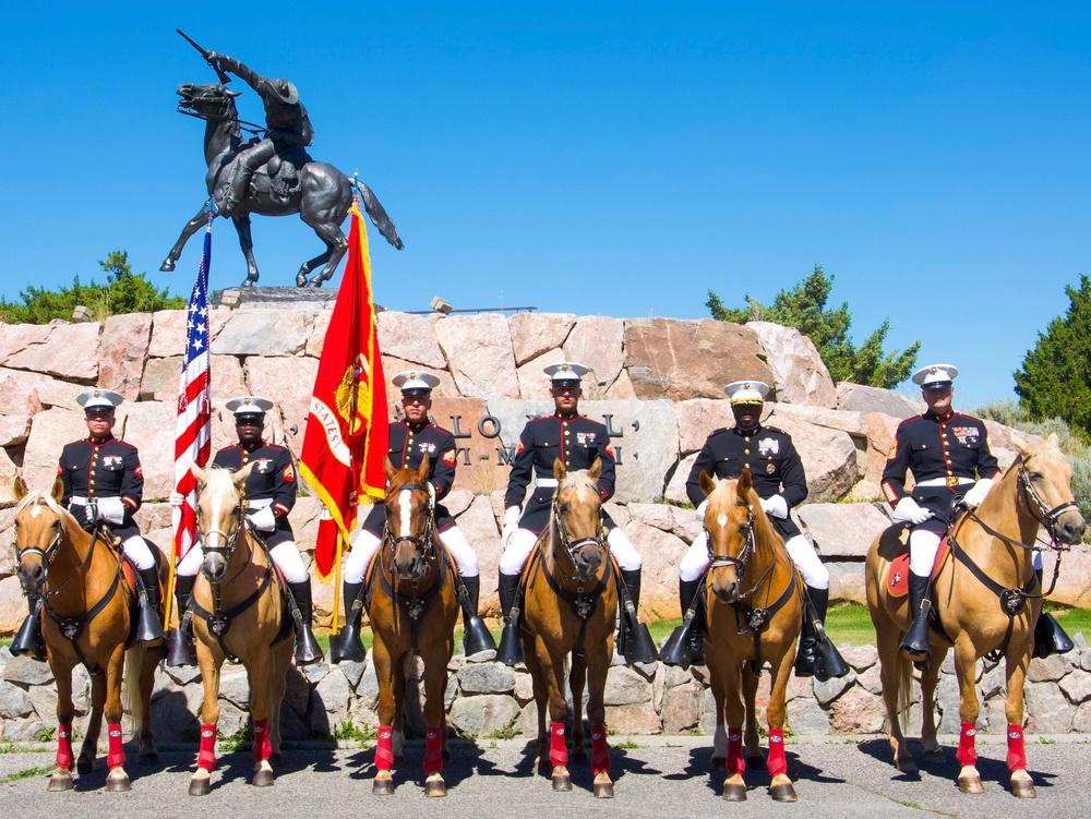Marine Corps Mounted Color Guard Performs at the Cody Stampede Parade